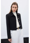 Düğmeli Kısa Ceket - Siyah