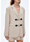 Toka Aksesuarlı Oversize Blazer Ceket Bej