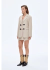 Toka Aksesuarlı Oversize Blazer Ceket Bej