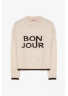 Bonjour Yazılı Bisiklet Yaka Triko Kazak Krem