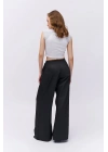Pile Detaylı Yüksek Bel Pantolon Siyah