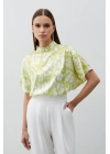 Dik Yaka Desenli Salaş Bluz - YAĞ YEŞİLİ