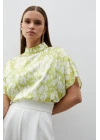 Dik Yaka Desenli Salaş Bluz - YAĞ YEŞİLİ