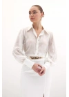 Geniş Manşetli Şifon Gömlek - Ekru