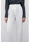 Pileli Krep Pantolon - Ekru