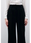 Pileli Krep Pantolon - Siyah