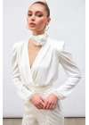 Kruvaze Saten Bodysuit Bluz - Ekru