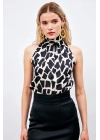 Desenli Kolsuz Bluz - SİYAH