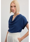 Kollar Taş Detaylı Salaş Bluz - İndigo