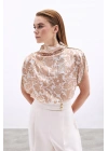 Aksesuarlı Yarasa Kol Bluz - Bej