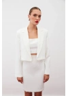 Aksesuarlı Kısa Ceket - Ekru