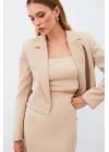 Aksesuarlı Kısa Ceket - Bej