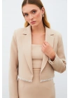 Aksesuarlı Kısa Ceket - Bej