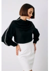Omuz Aksesuarlı Bluz - SİYAH