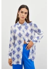 Desenli Düz Gömlek - SAX MAVİ