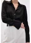 Vatkalı Saten Gömlek - Siyah