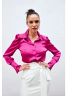 Vatkalı Saten Gömlek - Fuşya