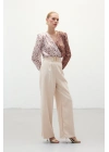 Bel Aksesuarlı Bol Paça Pantolon - Taş