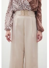 Bel Aksesuarlı Bol Paça Pantolon - Taş