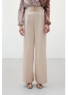Bel Aksesuarlı Bol Paça Pantolon - Taş