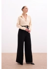 Bel Aksesuarlı Bol Paça Pantolon - SİYAH