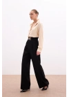 Bel Aksesuarlı Bol Paça Pantolon - SİYAH