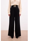 Bel Aksesuarlı Bol Paça Pantolon - SİYAH