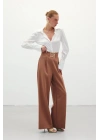 Bel Aksesuarlı Bol Paça Pantolon - Camel