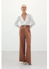 Bel Aksesuarlı Bol Paça Pantolon - Camel