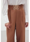 Bel Aksesuarlı Bol Paça Pantolon - Camel