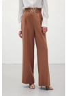 Bel Aksesuarlı Bol Paça Pantolon - Camel