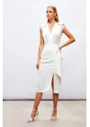 Bağlamalı Saten Etek - Ekru