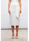 Bağlamalı Saten Etek - Ekru
