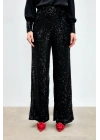 Kemerli Payet Pantolon - Siyah