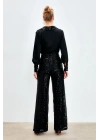 Kemerli Payet Pantolon - Siyah