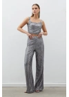 Kemerli Payet Pantolon - Gümüş