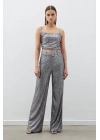 Kemerli Payet Pantolon - Gümüş