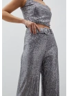 Kemerli Payet Pantolon - Gümüş