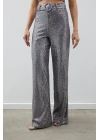 Kemerli Payet Pantolon - Gümüş