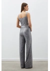 Kemerli Payet Pantolon - Gümüş