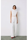 Bel Aksesuarlı Pantolon - Ekru