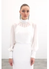 Payet Detaylı Bluz - Ekru