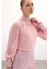 Payet Detaylı Bluz - Pudra