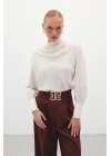 Drape Detaylı Bluz - Bej