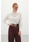 Drape Detaylı Bluz - Bej