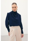 Drape Detaylı Bluz - Lacivert