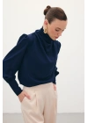 Drape Detaylı Bluz - Lacivert