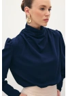 Drape Detaylı Bluz - Lacivert