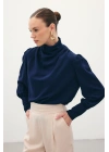 Drape Detaylı Bluz - Lacivert