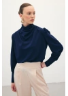 Drape Detaylı Bluz - Lacivert